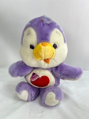 Vintage 1984 Care Bears Cousins Cozy Heart Penguin Plush 13" Purple & White Stuf